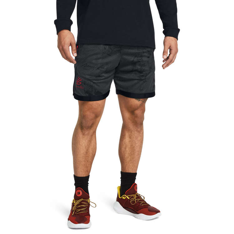 Under Armour Mens Curry Bruce Lee Lunar New Year Fire Mesh Basketball Shorts Grey S, , rebel_hi-res