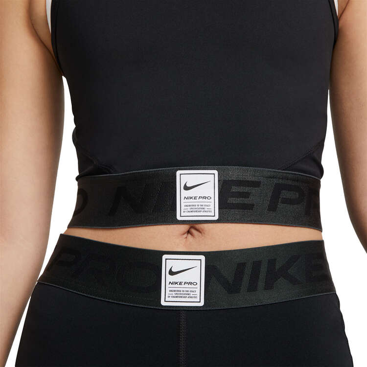 Nike Pro Womens Dri-FIT Graphic Crop Tank, Black, rebel_hi-res