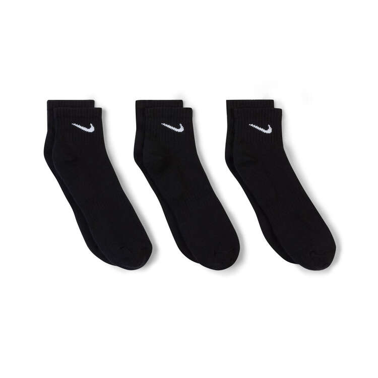 Nike Cotton Quarter 3 Pack Socks, Black, rebel_hi-res