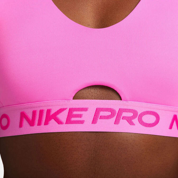 Nike Pro Womens Indy Plunge Medium Support Padded Sports Bra, Pink, rebel_hi-res