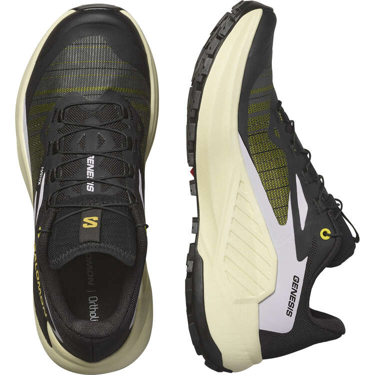 Salomon Womens Genesis Trail Running Shoes, Black/Yellow, rebel_hi-res