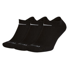 Nike Unisex Cushioned No Show 3 Pack Socks Black L, Black, rebel_hi-res