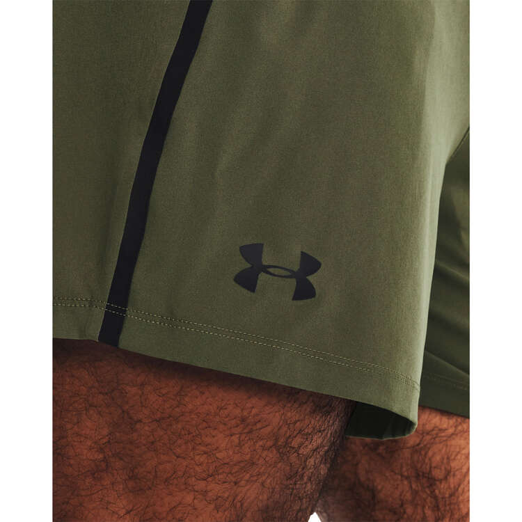 Under Armour Mens Qualifier 5-inch Woven Training Shorts, Green, rebel_hi-res