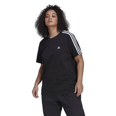 adidas Womens Essentials 3-Stripes Tee (Plus Size), Black, rebel_hi-res