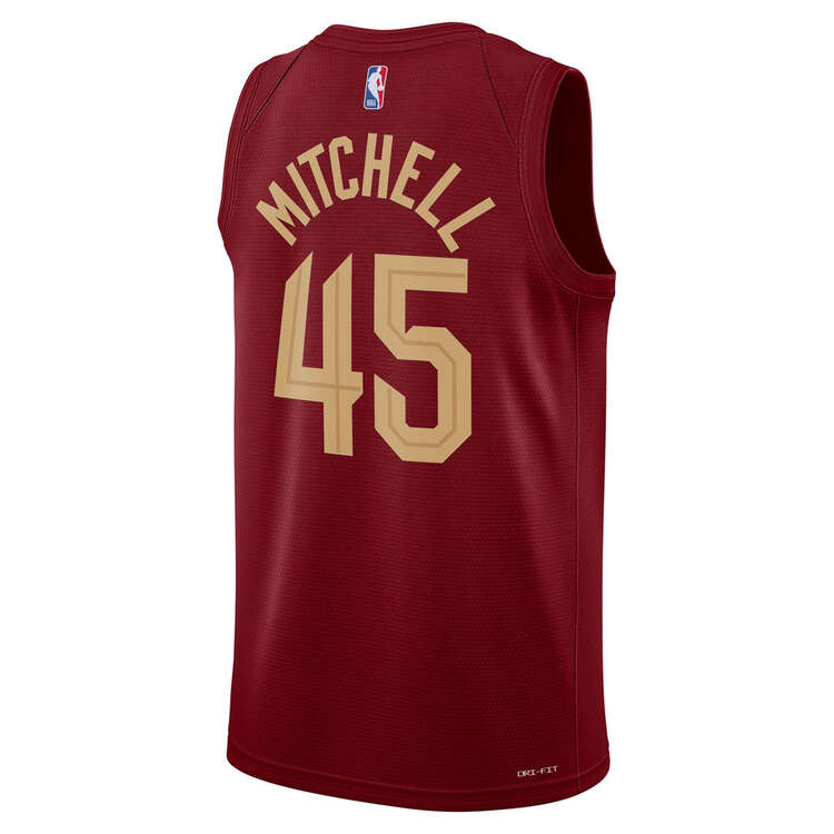 Cleveland Cavaliers Donovan Mitchell Mens Icon Edition 2023/24 Basketball Jersey Red S, Red, rebel_hi-res