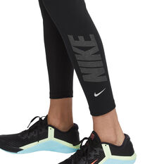 Nike Womens Dri-FIT One Mid-Rise 7/8 Graphic Tights Black XS, Black, rebel_hi-res