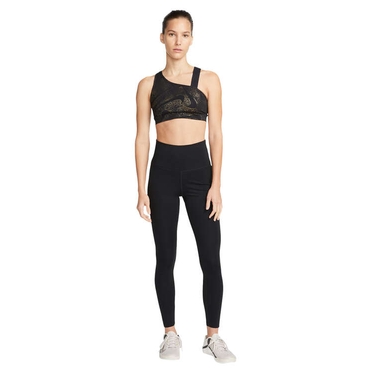 Nike Womens Dri-FIT Swoosh Medium Support Asymmetrical Sports Bra Black S, Black, rebel_hi-res
