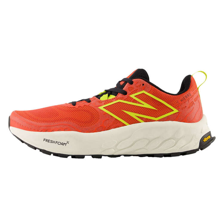 New Balance Fresh Foam X Hierro v8 Mens Trail Running Shoes Red/Yellow US 7, Red/Yellow, rebel_hi-res