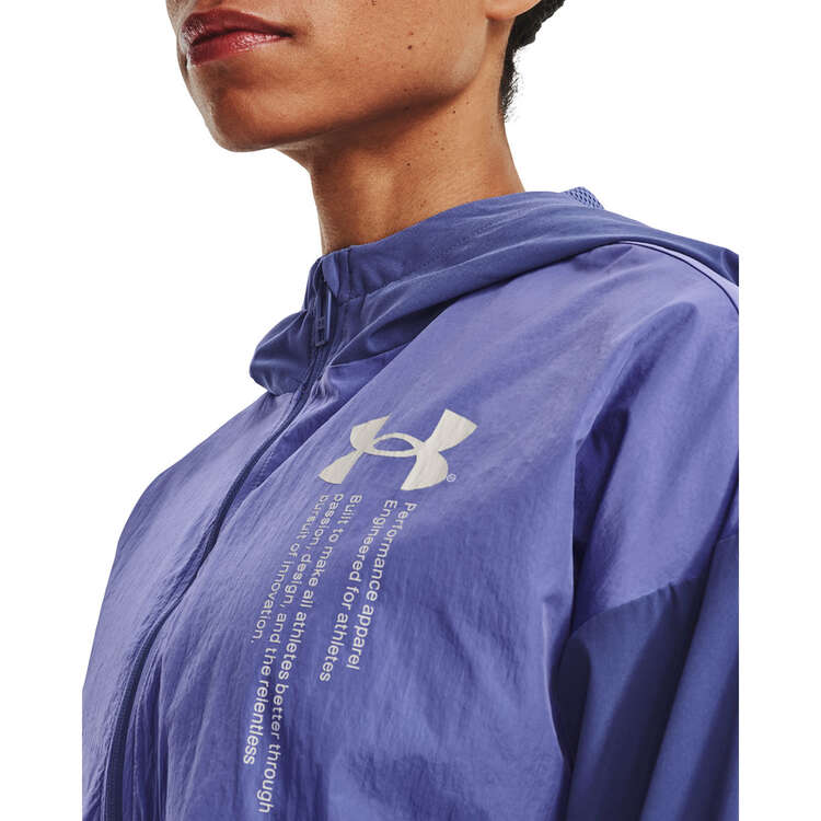 Under Armour Womens Woven Graphic Jacket, Purple, rebel_hi-res