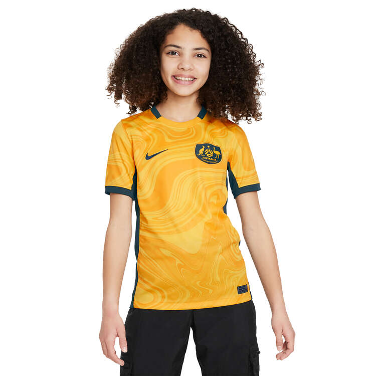 Nike Australia 2023 Kids Stadium Home Dri-FIT Football Jersey Gold XS, Gold, rebel_hi-res