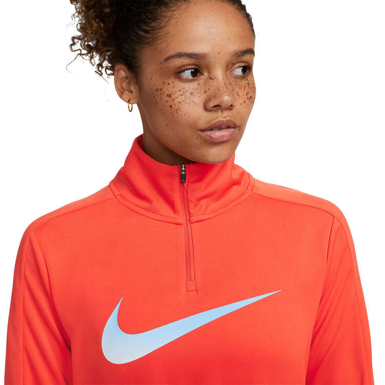 Nike Womens Dri-FIT Swoosh 1/4 Zip Running Top, Red, rebel_hi-res