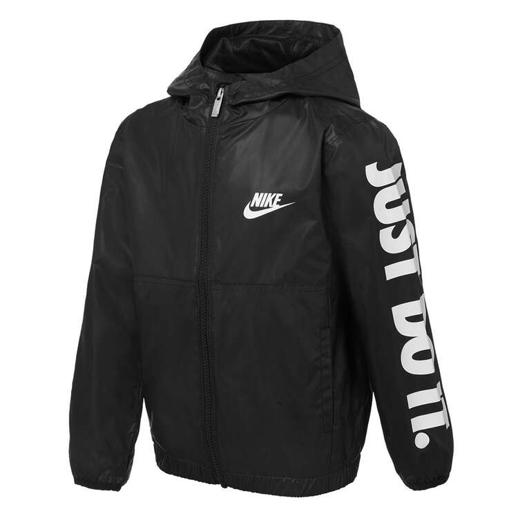 Nike Junior Kids Just Do It Windbreaker Jacket, Black/White, rebel_hi-res