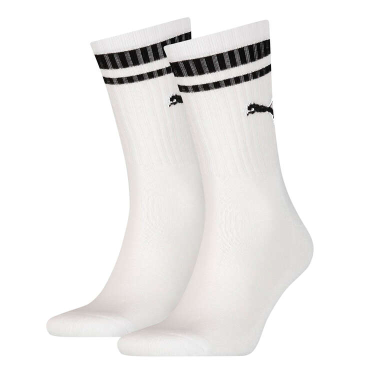 Puma Unisex Crew Heritage Stripe Socks 2 Pack, White, rebel_hi-res