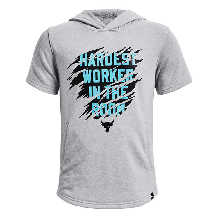 Under Armour Boys Project Rock Hooded Tee, Grey, rebel_hi-res