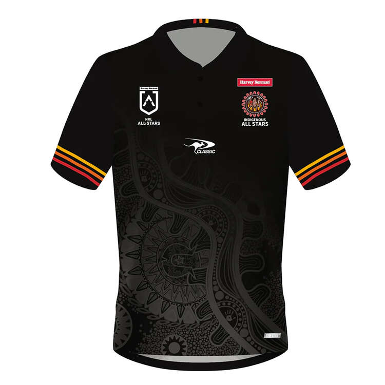 Indigenous All Stars 2024 Mens Performance Polo, Black/Red, rebel_hi-res