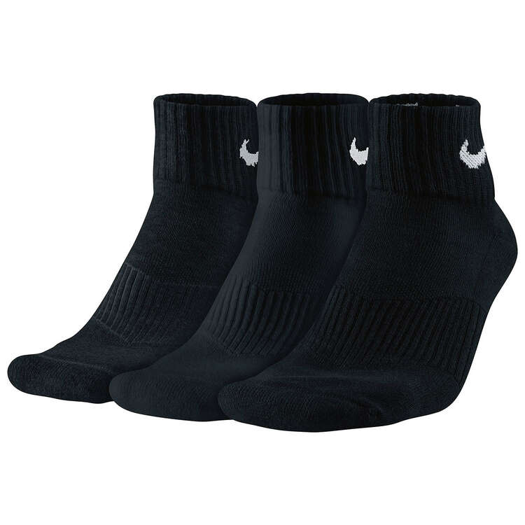 Nike Cotton Quarter 3 Pack Socks, Black, rebel_hi-res
