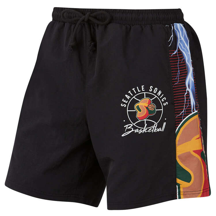Mitchell & Ness Mens Seattle Supersonics Nylon Shorts, Black, rebel_hi-res