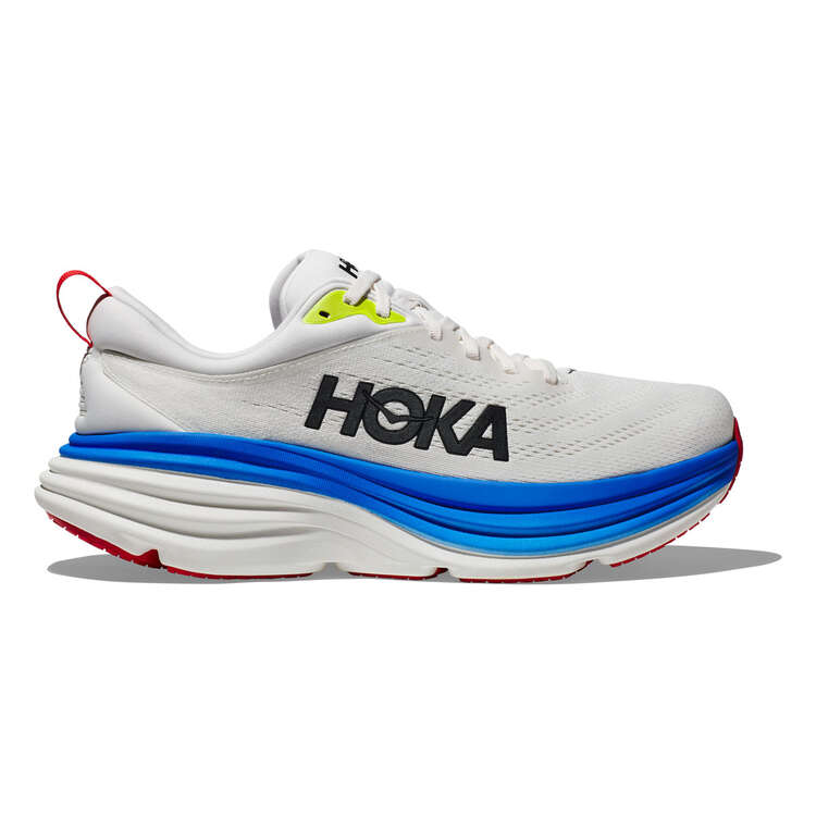 HOKA Bondi 8 Mens Running Shoes White/Blue US 8, White/Blue, rebel_hi-res