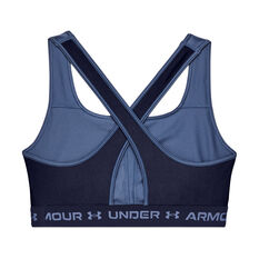 Under Armour Womens Mid Crossback Matte Shine Sports Bra Blue XS, Blue, rebel_hi-res
