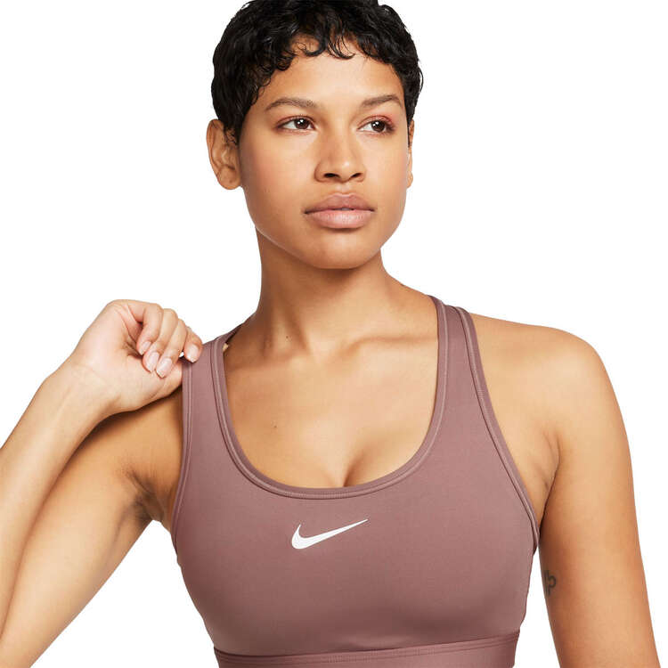 Nike Womens Dri-FIT Swoosh Medium Support Padded Sports Bra Mauve XS, Mauve, rebel_hi-res