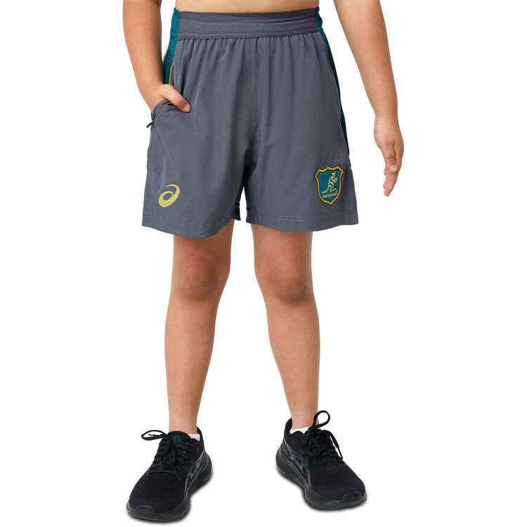 Wallabies 2023 Kids Gym Shorts Grey XS, Grey, rebel_hi-res