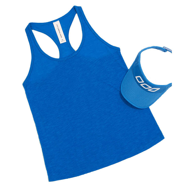 Lorna Jane Womens Slouchy Gym Tank And Visor Kit, Blue, rebel_hi-res