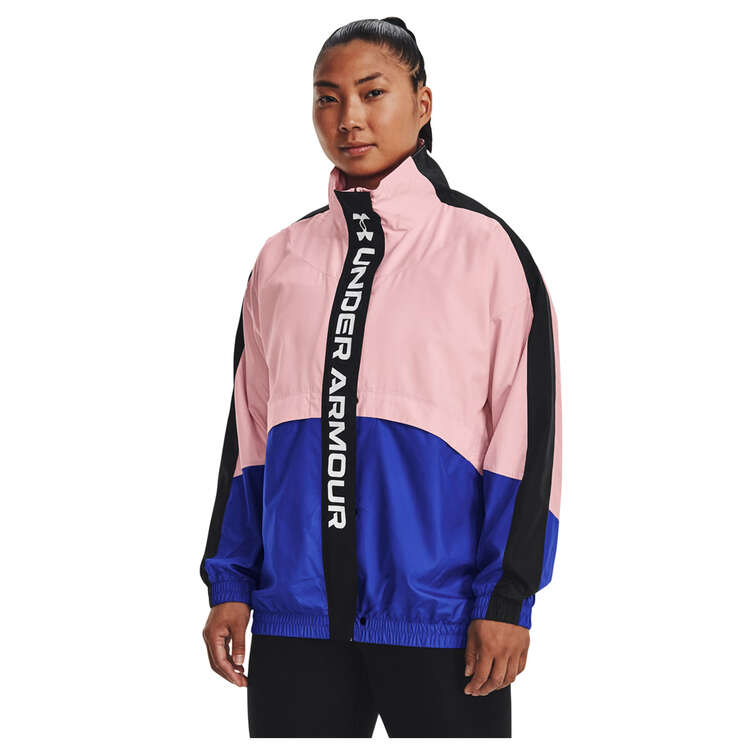 Under Armour Womens Rush Woven Oversized Jacket, Pink, rebel_hi-res