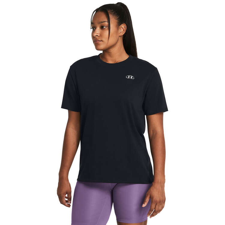 Under Armour Womens Heavyweight Embroidered Patch Boyfriend Tee Black XS, Black, rebel_hi-res