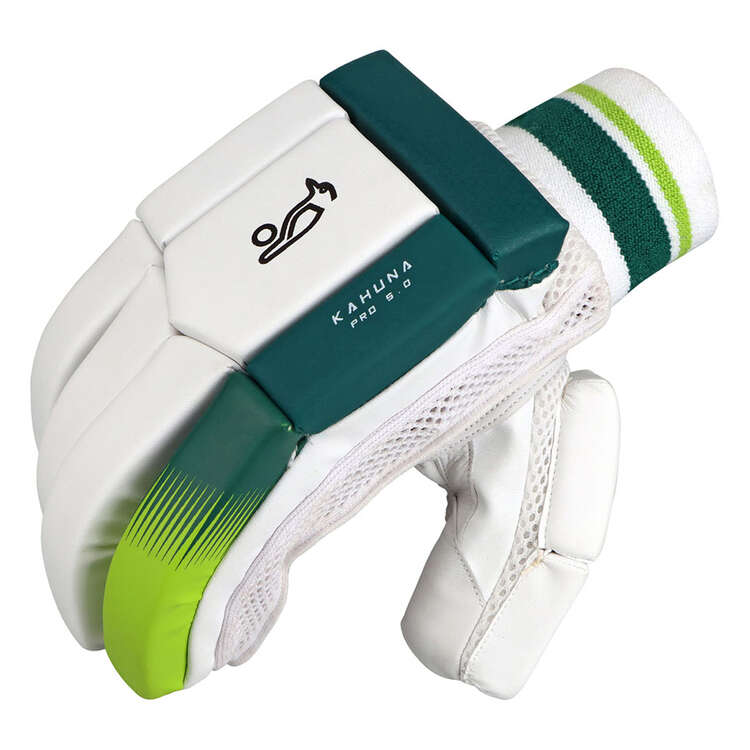 Kookaburra Kahuna Pro 5.0 Junior Cricket Batting Gloves, White/Lime, rebel_hi-res