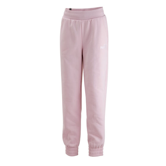 Puma Womens Essentials Embroidery High Waist Pants, Pink, rebel_hi-res