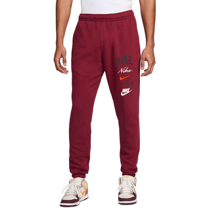 Nike Mens Club Fleece Stacked Graphic Track Pants Maroon XS, Maroon, rebel_hi-res