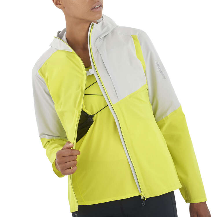 Salomon Womens Bonati Trail Waterproof Jacket Yellow/Grey XS, Yellow/Grey, rebel_hi-res