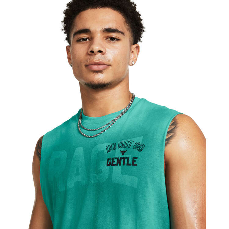 Under Armour Project Rock Mens Do Not Go Gentle Training Tank, Green, rebel_hi-res
