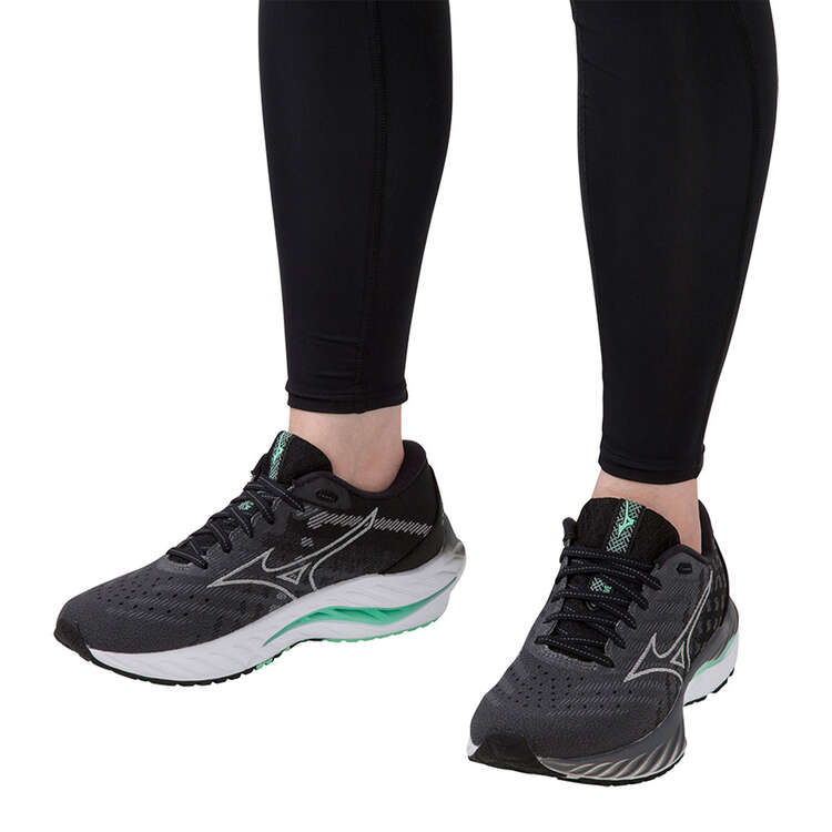 Mizuno Wave Inspire 19 SSW D Womens Running Shoes, Black/Green, rebel_hi-res