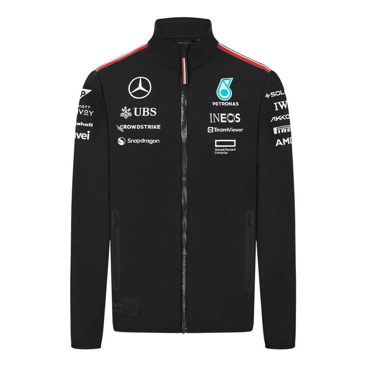 Mercedes AMG Petronas F1 2024 Mens Soft Shell Jacket Black XS, Black, rebel_hi-res
