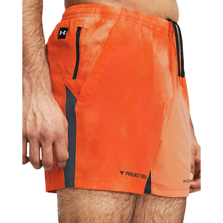 Under Armour Project Rock Mens Ultimate 5-inch Training Shorts, Orange, rebel_hi-res