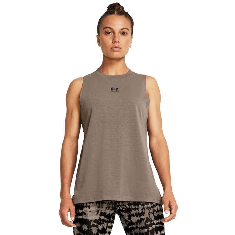 Under Armour Womens Off Campus Muscle Tank, Taupe, rebel_hi-res