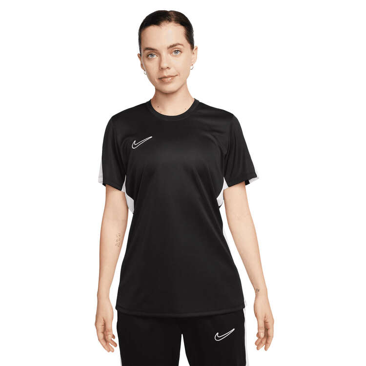 Nike Womens Dri-FIT Academy Short Sleeve Football Tee, Black/White, rebel_hi-res
