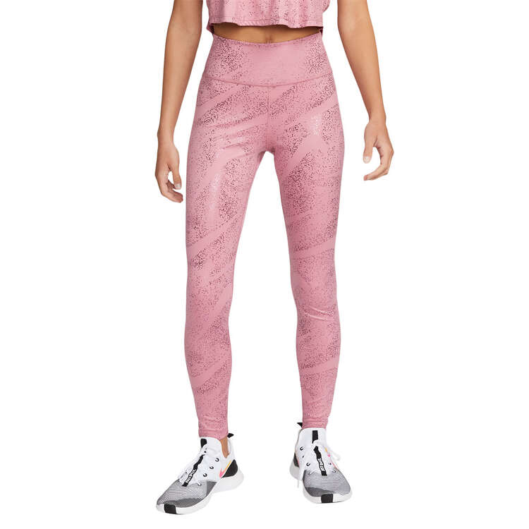Nike One Womens Mid-Rise Printed Tights, Pink, rebel_hi-res