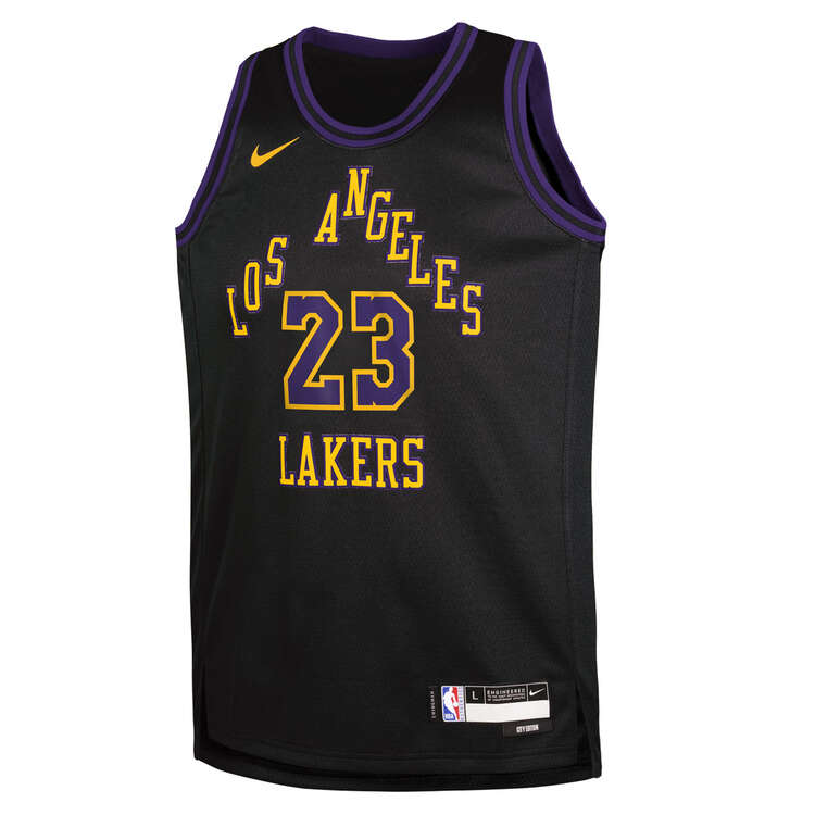 Nike Youth Los Angeles Lakers LeBron James 2023/24 City Basketball Jersey Black S, Black, rebel_hi-res
