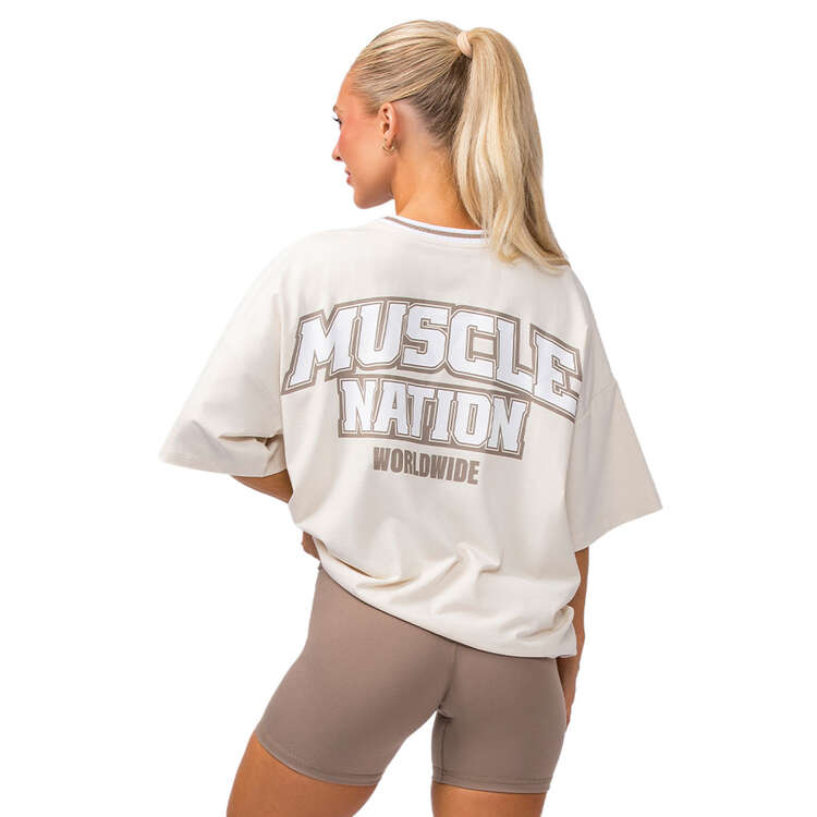 Muscle Nation Womens Frat Oversized Tee, Cream, rebel_hi-res