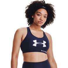 Under Armour Womens Armour Mid Keyhole Graphic Sports Bra Navy XS, Navy, rebel_hi-res