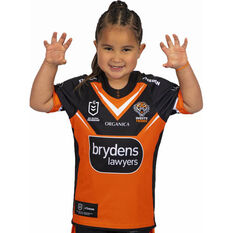 Wests Tigers 2022 Kids Away Jersey Orange/Black 6, Orange/Black, rebel_hi-res