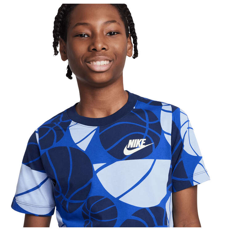 Nike Boys Sportswear Culture Of Basketball Aop Tee, Blue/Print, rebel_hi-res