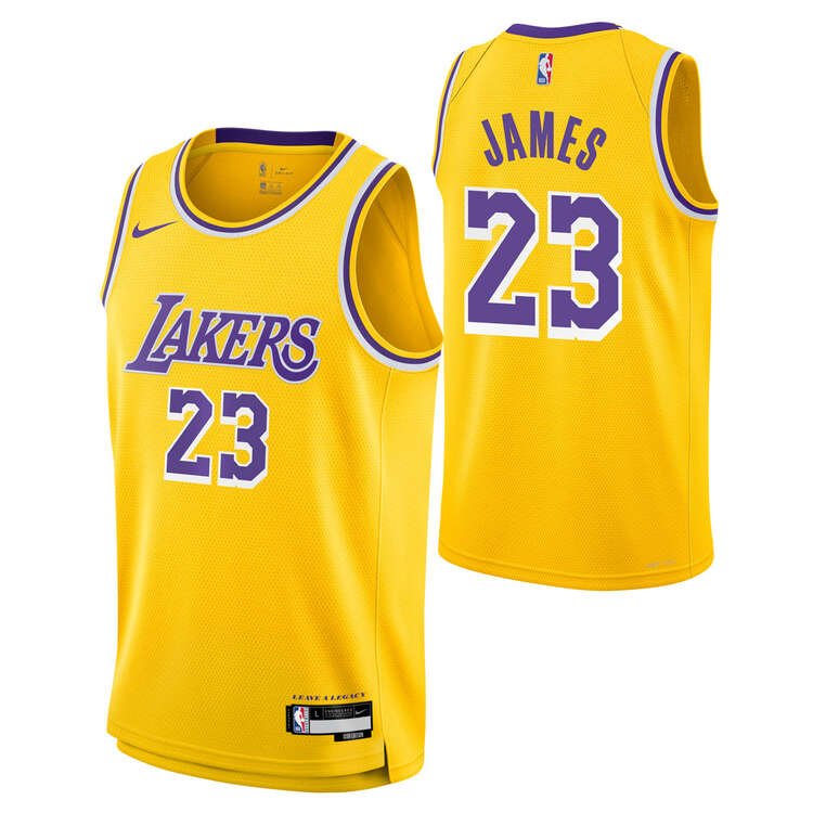 Nike Youth Los Angeles Lakers LeBron James 2023/24 Icon Basketball Jersey, Yellow, rebel_hi-res