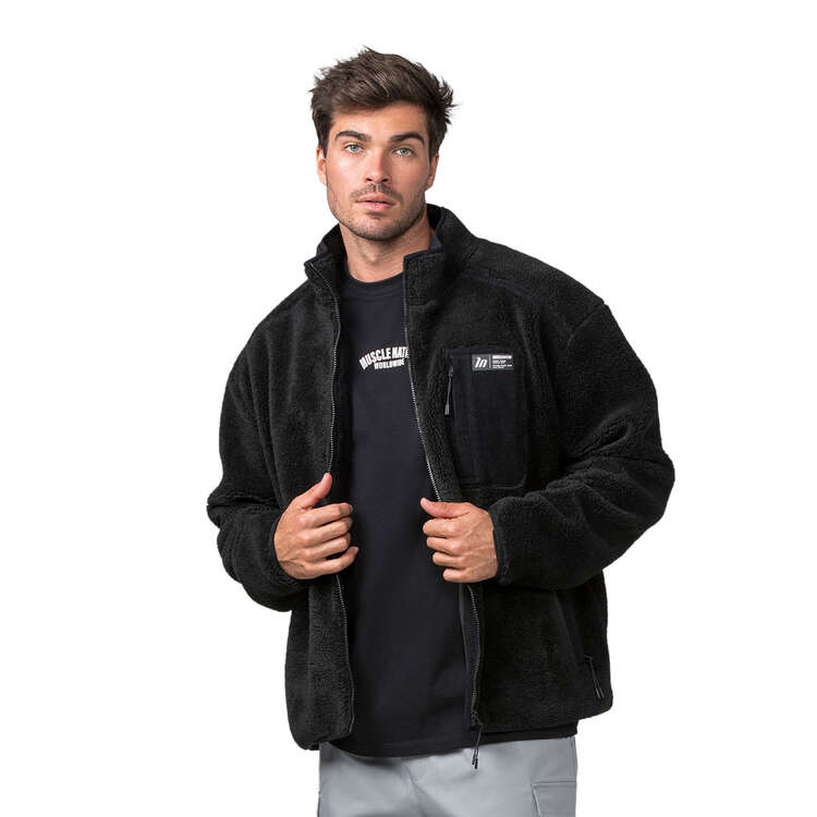 Muscle Nation Men's Sherpa Zip Through Jacket, Black, rebel_hi-res