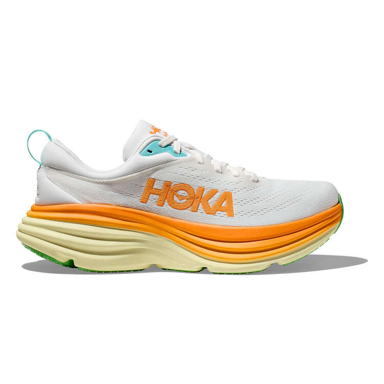 HOKA Bondi 8 Mens Running Shoes White/Orange US 8, White/Orange, rebel_hi-res