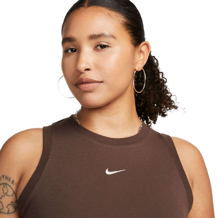 Nike Womens Sportswear Essentials Ribbed Cropped Tank Brown L