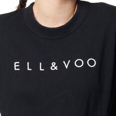 Ell & Voo Womens Noah Cropped Crew Sweatshirt, Black, rebel_hi-res