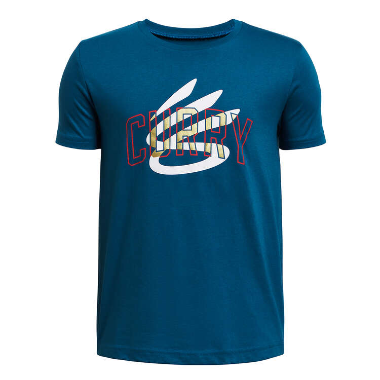 Under Armour Kids Curry Logo Tee Blue XS, Blue, rebel_hi-res
